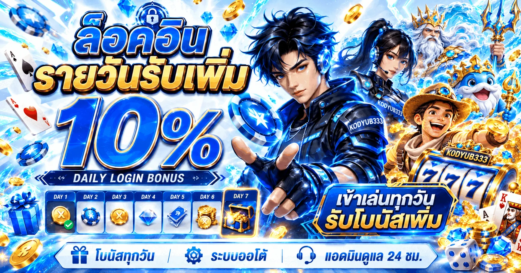 โปรโมชั่นล็อกอินรายวัน KODYUB333 พร้อมโบนัสต่อเนื่อง